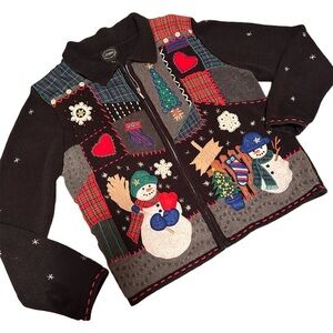 Vintage Designer Originals Christmas Long Sleeve Embroidered Cardigan Sweater